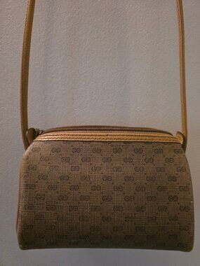Vintage Gucci Micro GG Monogram Crossbody Bag Tan Leather Italy